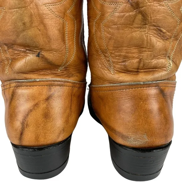 Vintage Cowhide Steel-toe Western Cowboy Brown Leather Boots Stitchwork Mens 8.5 - Picture 4 of 16